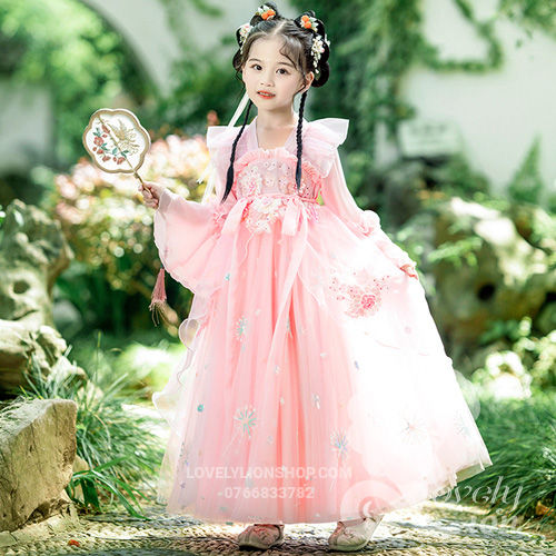 có sẵn)Bộ váy công chúa màu hồng phấn tay loe cho bé gái+tặng kẹp ...