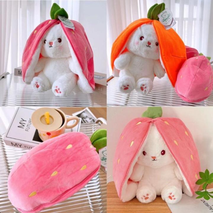 Creative Carrot & Strawberry Pack Turns Into Cute Long Ear Rabbit Plush Toys Carrot 35cm