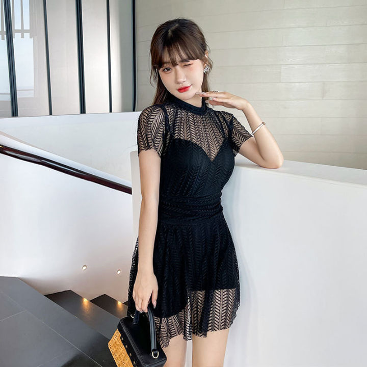 Korean Swimsuit Tulle Sexy One Piece Swimwear Cutout Beach Wear ...