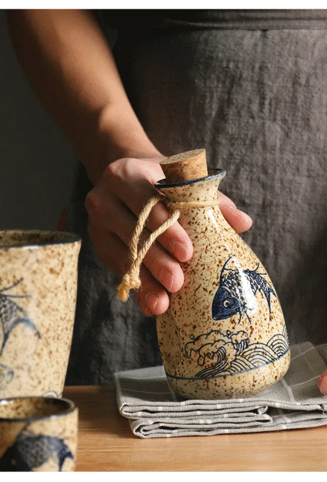 FANCITY Japanese-style ceramic sake wine set wine warmer hot wine jug hot  wine jug household rice wine bottle white wine glass w