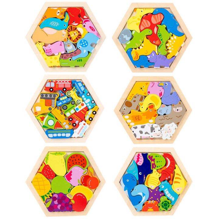 hexagon wooden chunks animal puzzle | Lazada PH