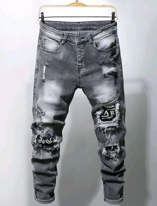 Men Letter Patched Ripped Jeans | Lazada PH