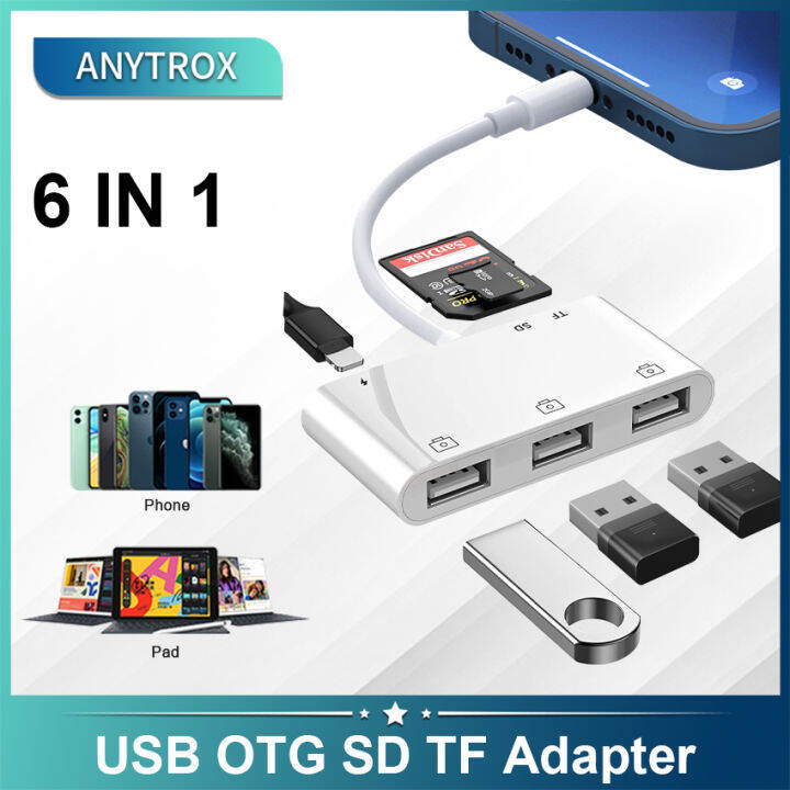 Anytrox Lightning To Usb3 Camera Adapter 6in1 With Charging Port Otg With Sdtf Sd Memory Card 8913