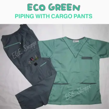 Moss Green ScrubSuit Factory Plain V-neck Katrina High Quality PPE  Manufacturer