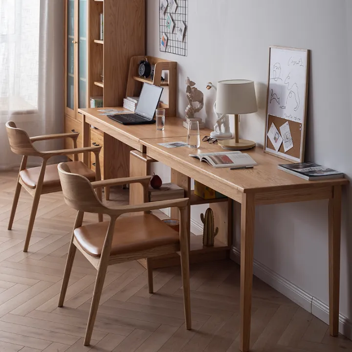 Nordic Double Desk Bookshelf Combination Integrated Desk with Bookcase