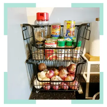 Stackable Kitchen Fruit Vegetable Storage Basket Rack Pantry Organizer  Potato Onion Garlic Spice Container Metal Wire Under Sink