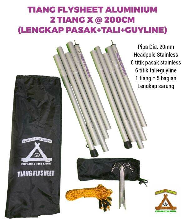 Tiang Flysheet aluminium 200cm lengkap pasak dan tali Lazada Indonesia