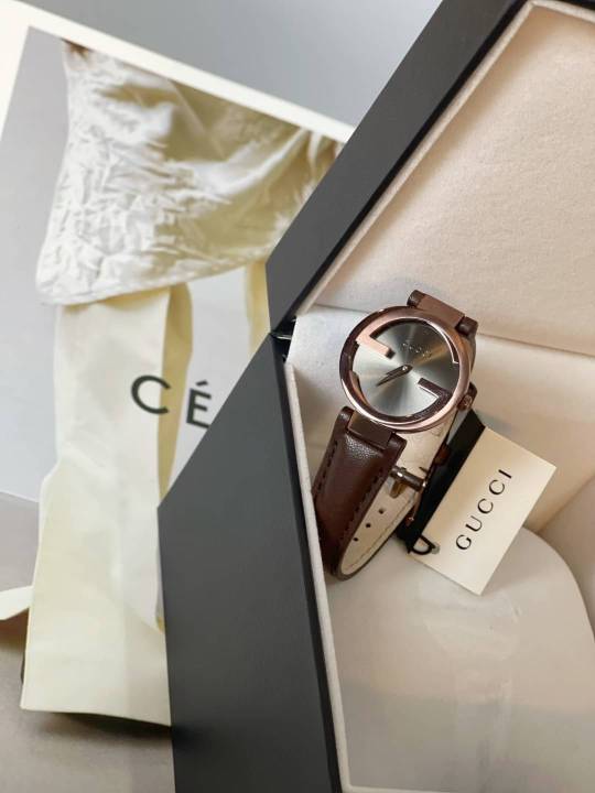 new-gucci-interlocking-watch-หน้าปัดน้ำตาล-สายหนังแท้สีน้ำตาล-ขนาด-29mm-มีใบรับประกัน-อปก-กล่อง-การ์ด