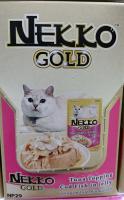 เพาท์แมวเปียก NEKKO GOLD สูตรแมวโต รสปลาทูน่าหน้าปลาค๊อกในเยลลี่ ขนาด70กรัม(12ซอง/1โหล)