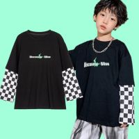 Kinchobabyshop Checker hip boy #เสื้อแขนยาว แขนลายตารางหมากรุก #เสื้อเด็ก #เสื้อฮิบฮอฟ