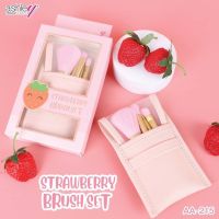 Ashley Strawberry Brush Set #AA-215 แอชลี่ย์ เซ็ตแปรงแต่งหน้า สตรอว์เบอรี่ 5 ชิ้น ครบจบในเซ็ตเดียว ขนแปรงนุ่มนิ่ม