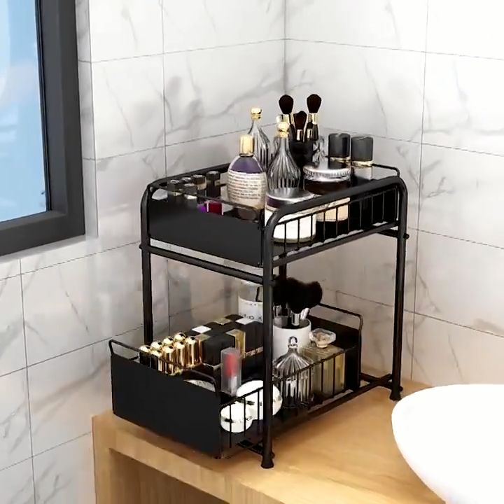 Under Sink Organizer Storage Rack 2 Tier Sliding Cabinet Basket Countertop  Pull Out Drawer Spice Shelf Bathroom Kitchen Cabinet