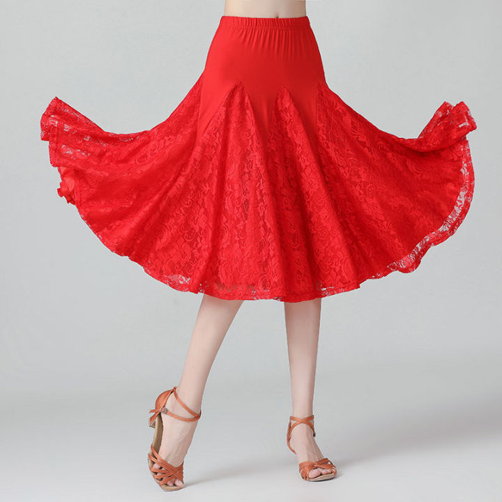 Lace Modern Dance Skirt For Women Ballroom Dance Skirts Latin Tango Dancing Skirt National 0182