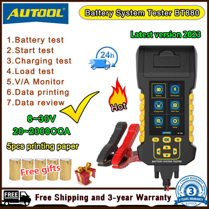 AUTOOL BT880 Car Battery Tester with Printer 8-32V DC Load Tester ...