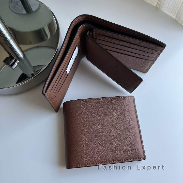 ของแท้100-กระเป๋าสตางค์ชาย-compact-id-wallet-in-sport-calf-leather-coach-f74991