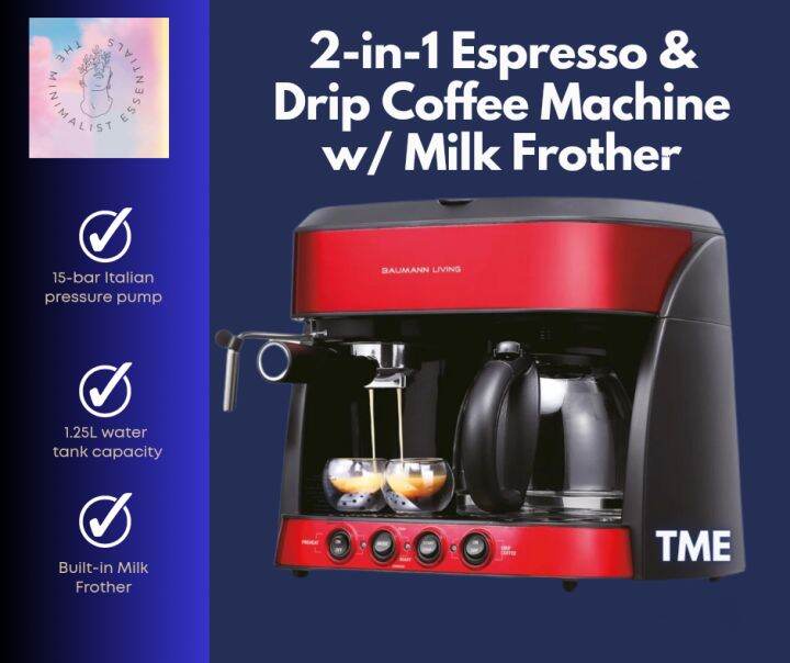 Baumann Living 2in1 Espresso & Drip Coffee Machine with Milk Frother