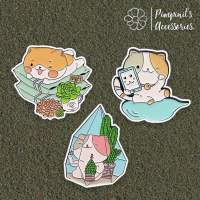 ʕ •ᴥ•ʔ ✿ พร้อมส่ง : เข็มกลัดเซ็ทแมวขาว,เทาและส้ม | White, Gray &amp; Orange Cat Enamel Brooch Pin Set.