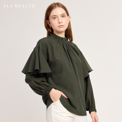 ALL BEAUTE เสื้อแขนยาว Riley Blouse สีเขียวขี้ม้า