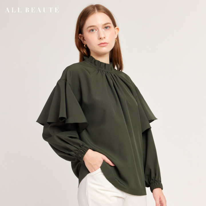 all-beaute-เสื้อแขนยาว-riley-blouse-สีเขียวขี้ม้า