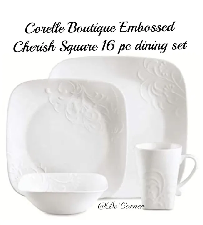 Usa Corelle Square Embossed Dining Set, Corelle Cherish Round Dinnerware Set