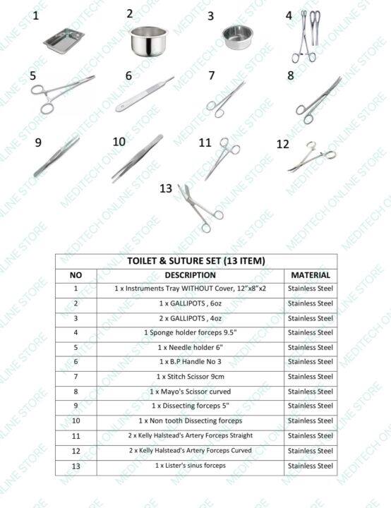 TOILET AND SUTURE SET (13 units)- SURGICAL REUSABLE | Lazada