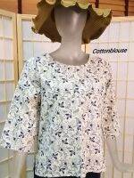 Cottonblouse  D008 เสื้อผ้าฝ้ายเมืองพิมพ์ลาย คอกลม แขนสี่ส่วน  เบลาส์ใส่สบายๆสไตล์ญี่ปุ่น