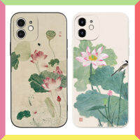 เคสโทรศัพท์มือถือลายดอกบัวสไตล์จีนสำหรับ iphone15pro/ 14PROMAX iPhone 13MINI 12/11