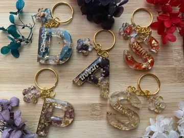 Personalised Letter Keychain A-Z With Pompom Handmade Resin 