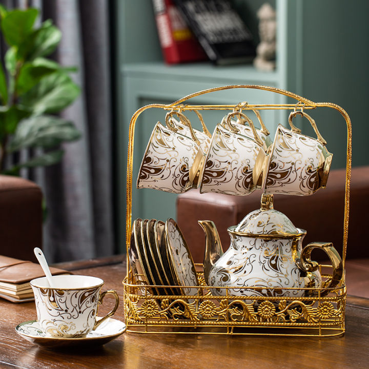 Shop Lihan Porcelain Bone Coffee Cup Saucer Gift Set - Gold, Pack of 12pcs  | Dragon Mart UAE