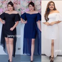 ชุดออกงาน ชุดราตรี ชุดเดรส เดรสสาวอวบ อ้วน Bigsize Plussize XXL ผ้าสกินนี่ ชีฟองยาว เอวเพชร