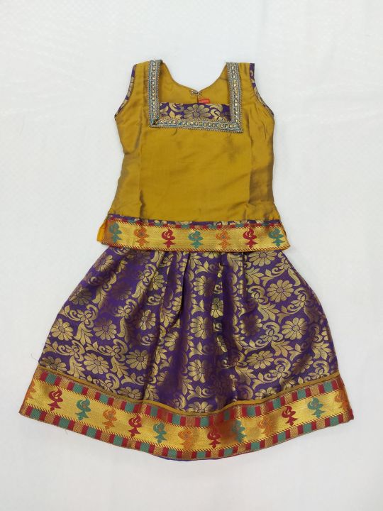 Traditional Indian Kids Wear Gold&Purple பட்டு பாவாடை | Lazada