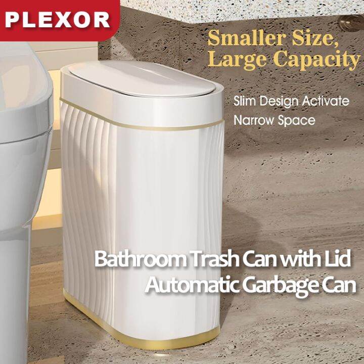 Plexor 8L Automatic Bathroom Trash Can with Lid, Slim Smart Garbage Can