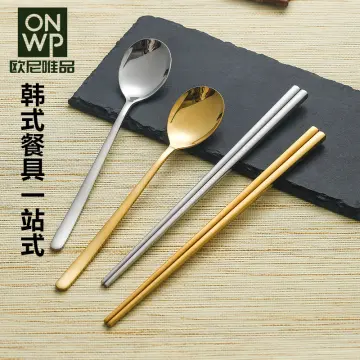 3/5 Sets Luxury Spoon Chopstick Set Stainless Steel Chopsticks Sushi  Durable Black Gold Dinnerware Korean Chopstick