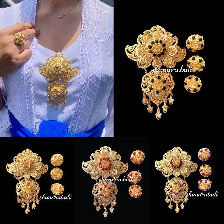 Set Bros Sulli Tumpang 2 Mix Kenari Mawar Alpaka Pin Perhiasan Baju