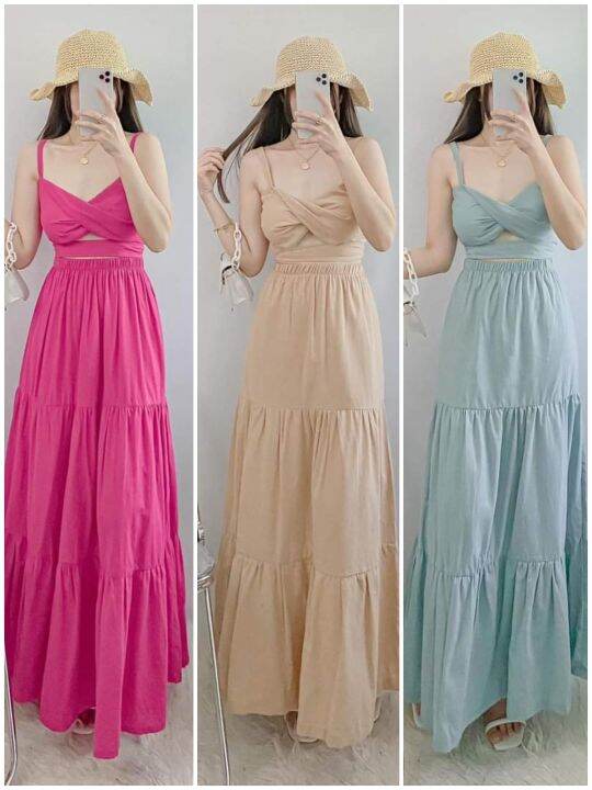 PATTY'S RHIAN SUMMER TERNO TWISTED TOP AND LONG SKIRT BEACH OUTFIT