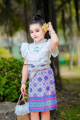 De ชุดไทยเด็กผู้หญิง ใส่ไปวัด ใส่ไปโรงเรียน ชุด 2 ชิ้น