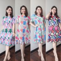 Fashion pleated dress minidress short dressชุดเดรสสั้นลายดอกไม้b290 แฟชั่นสาวอวบ ชุดเที่ยวทะเล แฟชั่นชุดพลีท