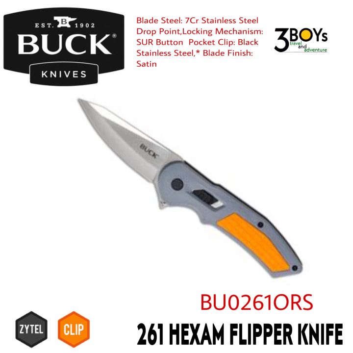 มีด-buck-261-hexam-flipper-knife-3-33-ใบมีด-satin-drop-point-ด้ามจับขึ้นรูป-มีลวดลาย-ทนทาน
