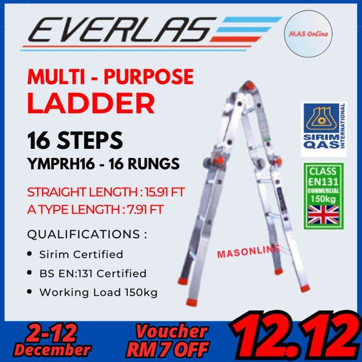 [SIRIM] Everlas YMPRH16 16 Steps Multipurpose Ladder / Tangga Lipat 8