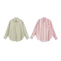 MUMA OVERSIZED LONG SLEEVE SHIRT (LTB18) เสื้อเชิ้ตตัวหลวมแขนยาว ปลายแขนใหญ่พิเศษ สามารถใส่แบบปล่อยหรือพับขึ้นมาเท่ๆ ด้านข้างผ่าสูง มีกระเป๋าหน้า1ใบ Pistachio,Stripe  ฿890⁠ Fabric: Cotton⁠ S:ไหล่21/อก47/ยาว28 M:ไหล่21.5/อก50/ยาว28.5 More Pics: #mumaLTB18