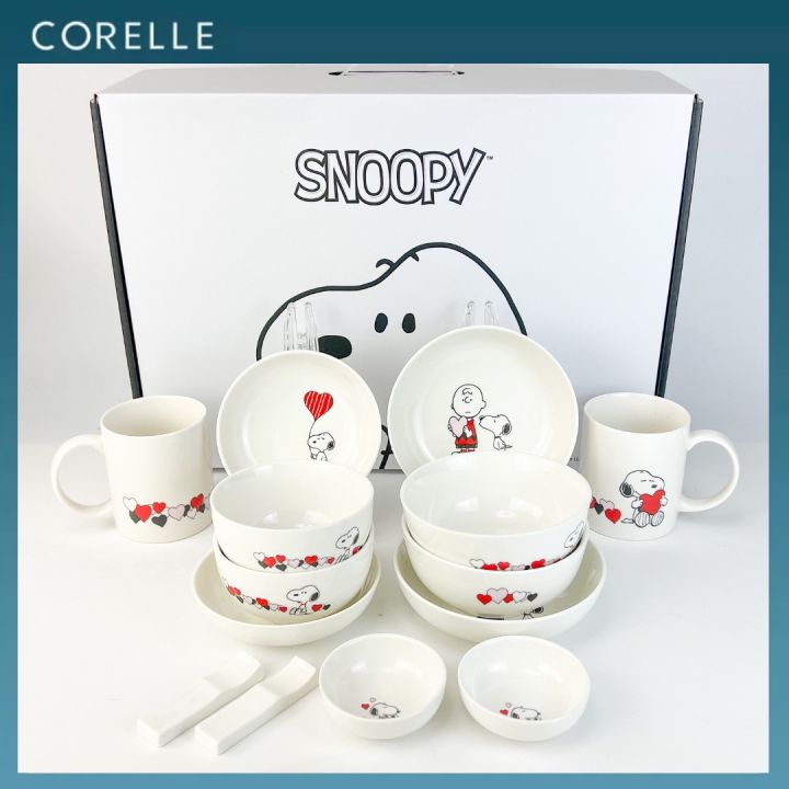 Corelle Authentic Peanuts Snoopy Lovely 14 Piece Set, from Korea ...