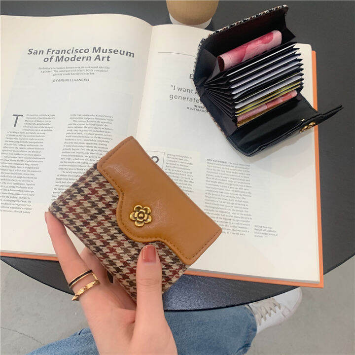 New Houndstooth Contrast Color Folding Card Holder Coin Purse Women's