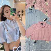 Ralph stripe Crop Shirt ??(350฿ฟรีส่ง) เสื้อเชิ้ตครอปลายทาง แบรนด์ดัง งานปักโลโก้ที่อก น่ารักมาก ผ้า cotton oxford เนื้อดี นิ่มไม่แข็งนะคะ งานสวยเนี๊ยบ กระดุมปั๊มลายอักษร