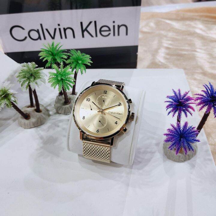 ประกันศูนย์ไทย-calvin-klein-mens-stainless-steel-quartz-watch-with-ionic-thin-gold-plated-1-steel-strap-ck25200109-ขนาดหน้าปัด-44-มม