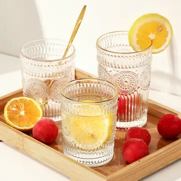 6 Pcs Creative Glass Cups Cute Ripple Shaped Vintage Drinking