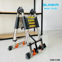 Thang Inox rút đôi SUMIKA TA280 - rút chữ A cao 2.8m, rút chữ I cao 5.6m, tải trọng 300kg