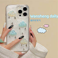 Play Sheng เคสโทรศัพท์มือถือลายหยดน้ำเพชรรูปเมฆสามมิติอีพ็อกซี่แบบหรูหราสำหรับ iphone13promax iPhone 13เคสซิลิโคนหุ้มทั้งเครื่องกันกระแทกไอเดียสร้างสรรค์แบบใหม่สำหรับผู้หญิง14Pro 12 14PM