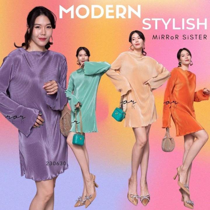 mirrorsister-230630-3-เดรสอัดพลีทเบสิค-เดรสพลีท-มินิเดรส-ชุดไปเที่ยว-ชุดไปงาน