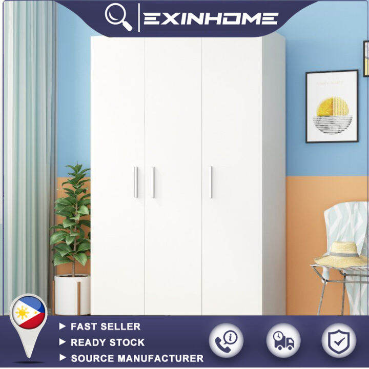 EXIHOME 3 Door Wooden Wardrobe Cabinet Storage Multi Purpose Functional ...