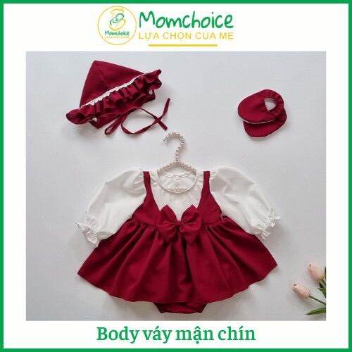 Bodysuit Váy Màu Mận Chín Bé Gái [MOMCHOICE] Body trẻ em kèm mũ ...